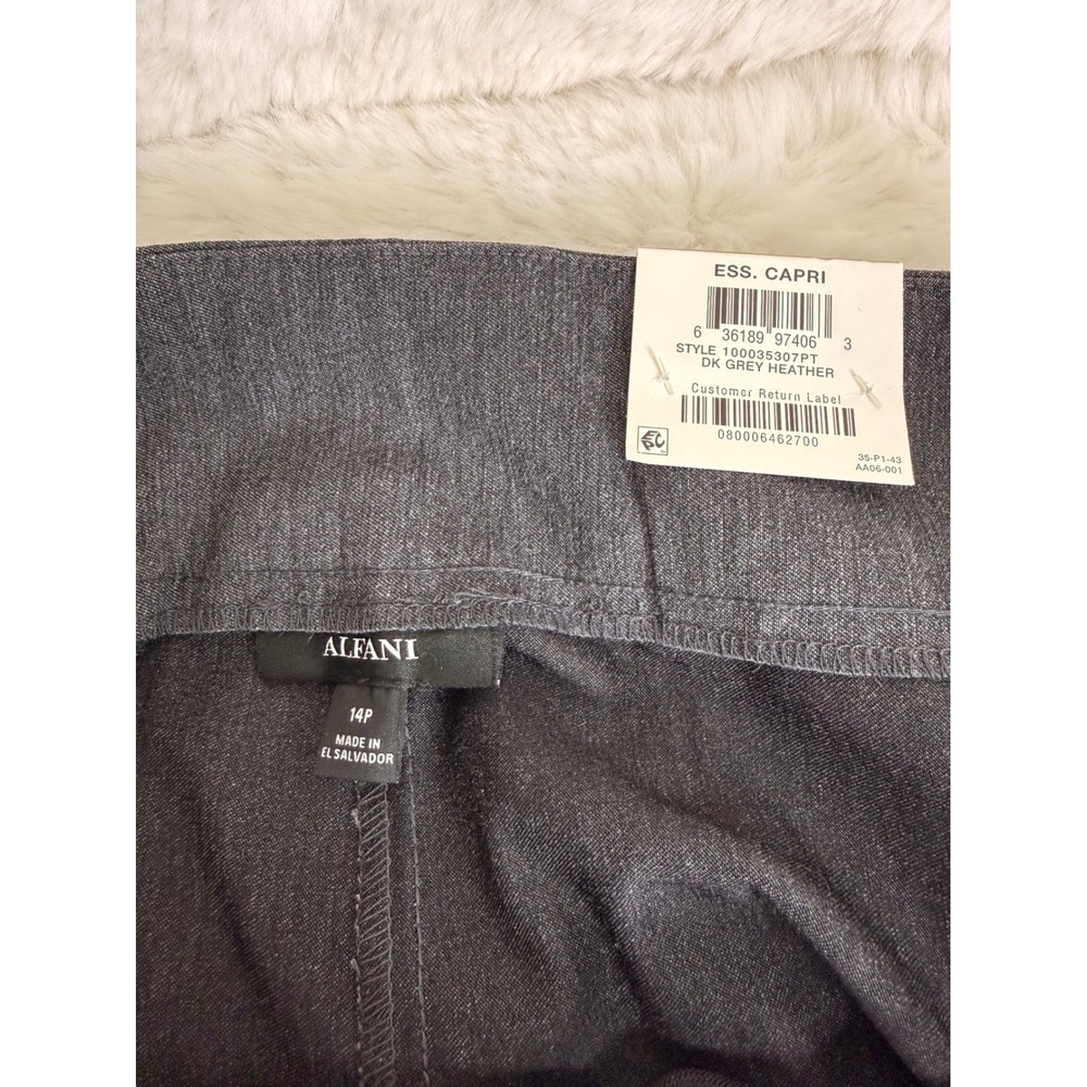 NWT Alfani Tummy Control Capri Pants Womens 14P Dark Grey Heather Pull On - Picture 3 of 6